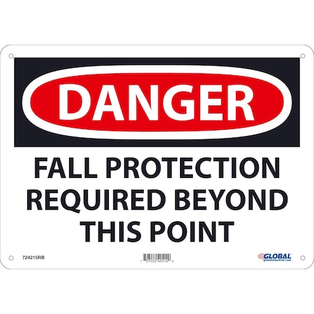Global Industrial Danger Fall Protection Required Beyond This Point, 10x14, Rigid Plastic 724215RB